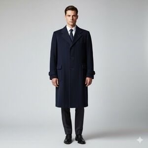 VINTAGE 60s Navy Overcoat CASHMERE Lambs Wool UNION MADE USA McKELVEY'S Size L